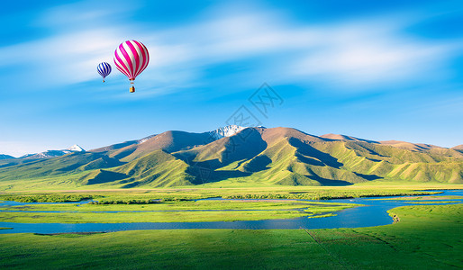 高山草原草原气球高清图片