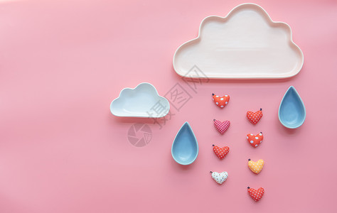粉色爱心素材可爱云朵心形雨滴背景