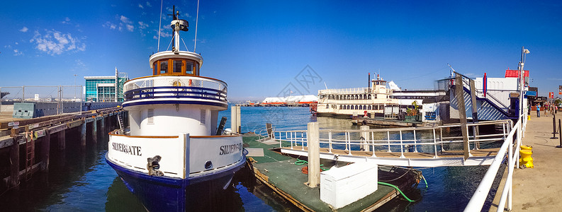国外港口国外城市的码头岸边游艇背景