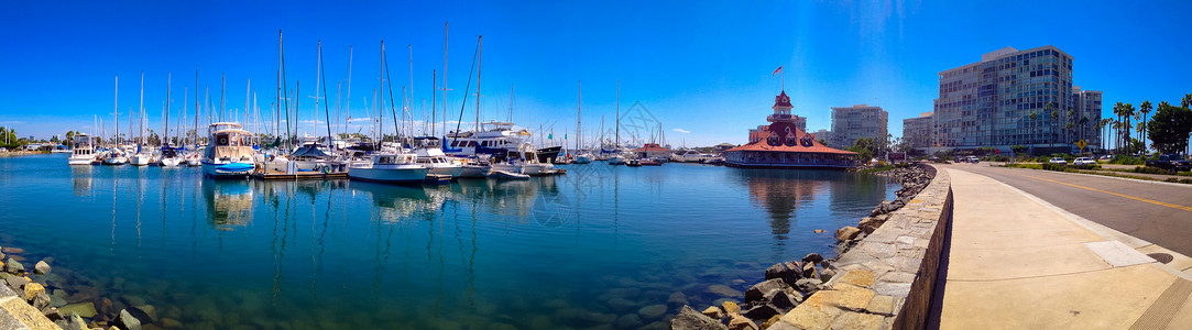 国外港口国外城市的码头岸边游艇背景