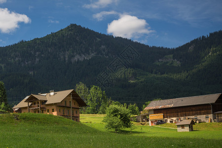 蓝色小屋奥地利小屋背景