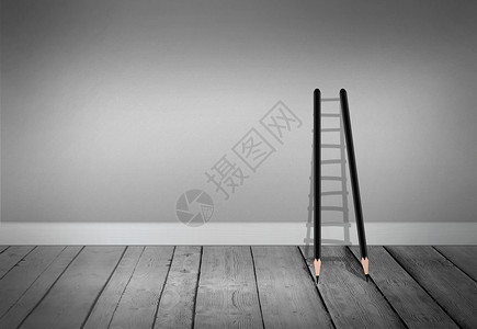 木材创意灰色空间的铅笔梯子设计图片