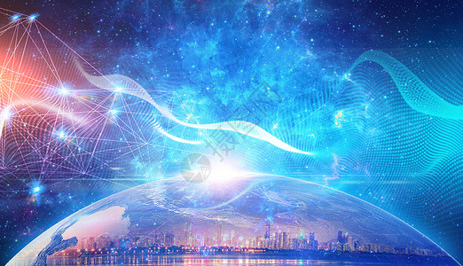 炫光夜景科技感光蓝色地球星空商务科技背景素材设计图片