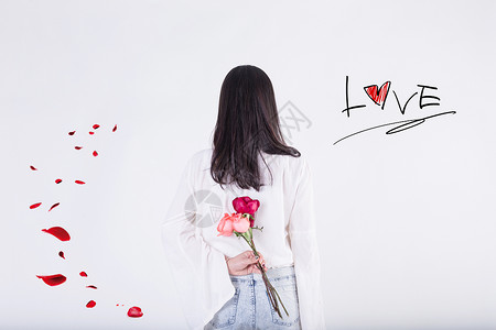 七夕情人节拿着玫瑰花的手高清图片