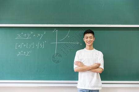 写大的素材站在大黑板前思考的男生老师背景