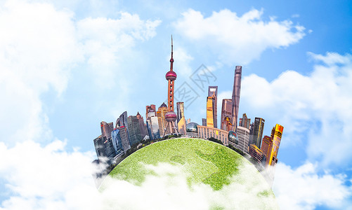绿色云朵信息框城市环保科技设计图片