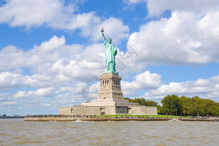 纽约鸟瞰美国自由女神像背景