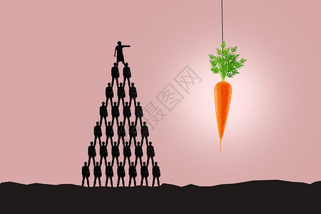 公司规划在人的头顶上的人指着悬着的大胡萝卜设计图片