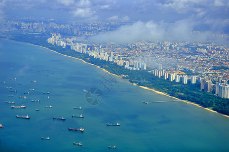 新加坡航拍城市海岸线背景图片