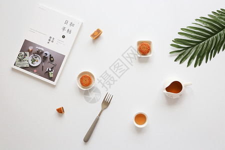 红茶背景图片中秋节月饼白色背景静物背景