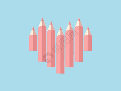 粉色写字笔铅笔构成的爱心背景图插画