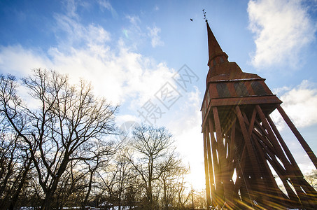 瑞典钟楼雪景高清图片
