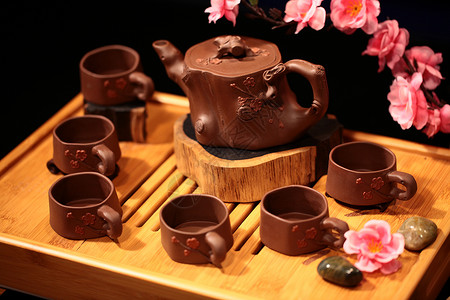 花纹碗紫砂茶具背景