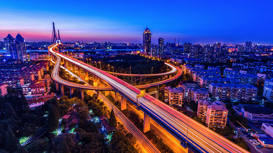 上海杨浦大桥夜景城市建筑高清图片素材