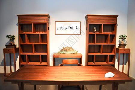 中式室内家具书房背景