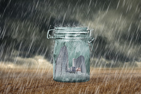 透明玻璃罐玻璃罐里的建筑防止污染的概念设计图片