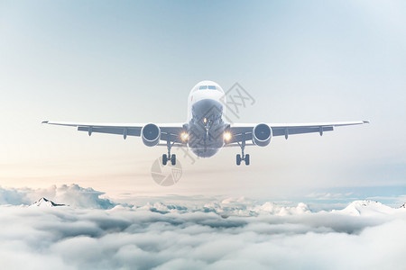 指引的方向飞行在蓝天中的客机机翼高清图片