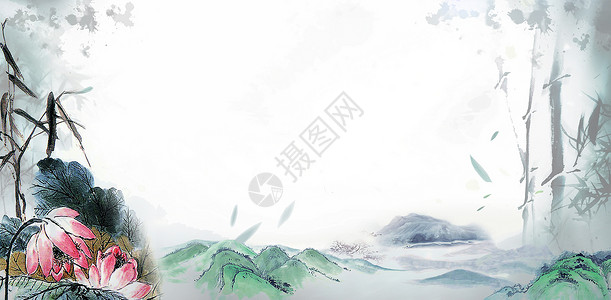 荷花封面中国风背景设计图片
