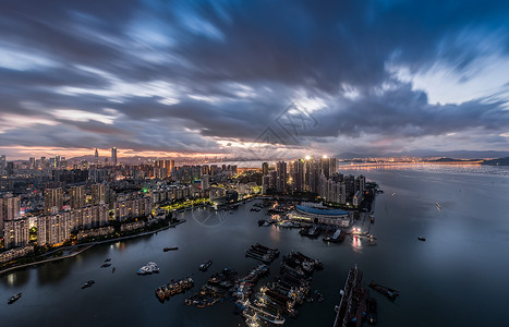 黎明前的深圳湾城市风光背景