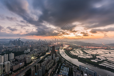 日出深港城市建筑风光高清图片