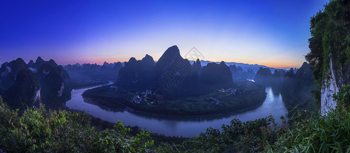 蓝色闪耀星空仙人台晨光背景