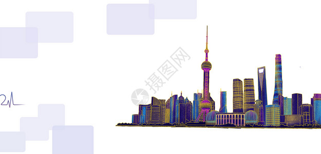 手绘线框城市上海线条感背景设计图片