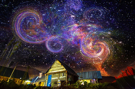 梵高艺术馆小镇上空的梦幻星空设计图片
