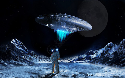 外星人背景登陆月球看见飞碟设计图片