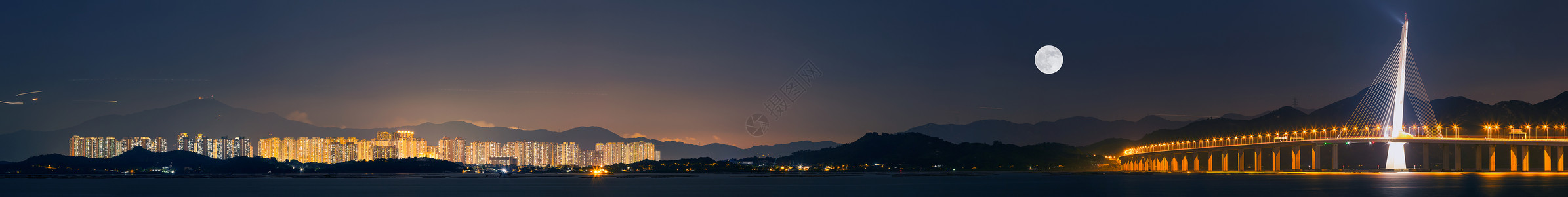 二十四桥明月夜深圳湾跨海大桥城市风光夜景全景图背景