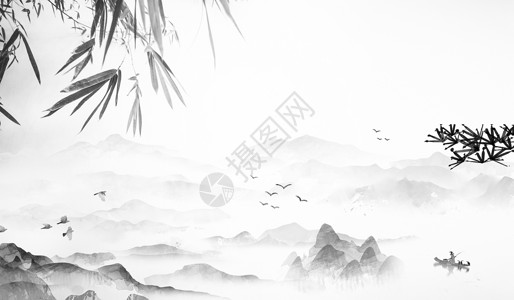 ps青山素材中国风水墨设计图片