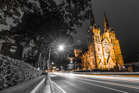圣玛丽教堂澳大利亚悉尼圣玛丽大教堂夜景背景