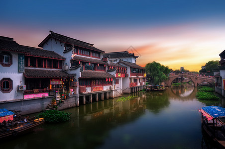 上海文化摄影古镇暮色背景