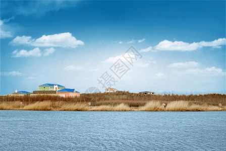 梦幻风格素材湖中小岛背景