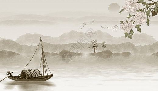 古人游江背景图片
