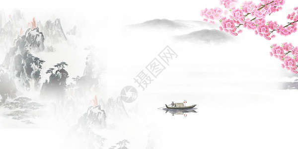 粉色小船中国风背景素材设计图片