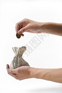 麻袋抛硬币从袋子中拿钱背景