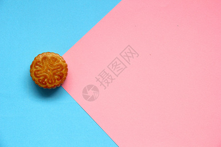 粉蓝撞色中秋节月饼图片