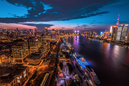 梦幻夜河上海黄浦江梦幻夜景背景