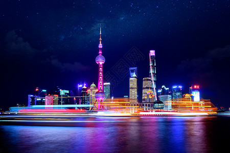 中国星空上海外滩夜景背景
