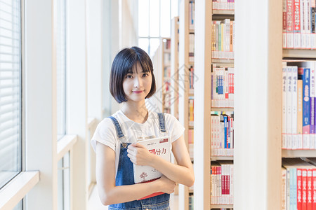 韩系女生大学女生图书馆学习背景