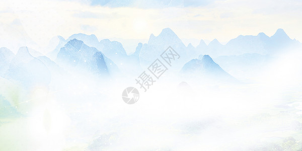 中国风青绿山峰自然风景设计图片