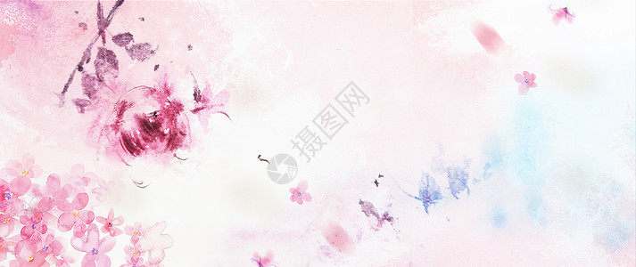 粉色水彩晕染花设计图片