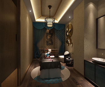 中式古典美容室室内设计效果图背景