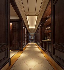 中式古典装修古典走廊室内设计效果图背景