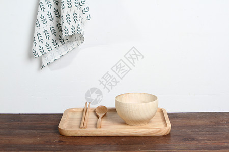 日式木碗日式木制品素材背景