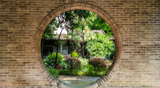 门洞中国古典园林背景