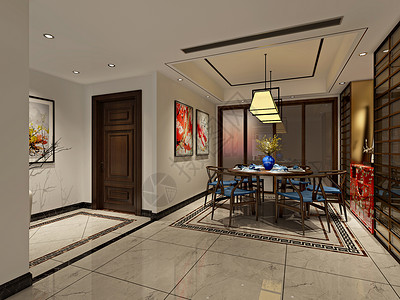 新中式风餐厅室内设计效果图图片