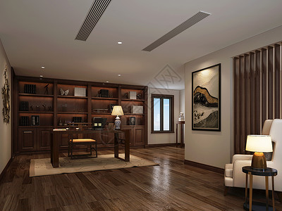 壁柜中式风格书房室内设计效果图背景