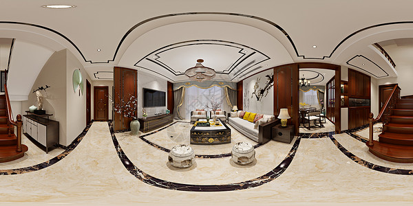 新中式风格客厅室内设计效果图背景图片