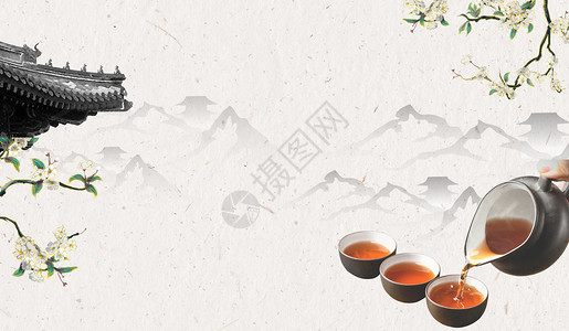 茶壶水墨中国风背景设计图片